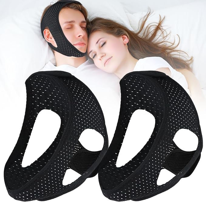 Anti-Snoring Chin Strap for Sleeping (2Pcs), Breathable & Adjustable Snore Stopper, Comfortable Snoring Solution Effective Anti Snore Device for Men Women, Sleep Aid for Reduce Snoring, Black