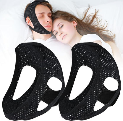 Anti-Snoring Chin Strap for Sleeping (2Pcs), Breathable & Adjustable Snore Stopper, Comfortable Snoring Solution Effective Anti Snore Device for Men Women, Sleep Aid for Reduce Snoring, Black