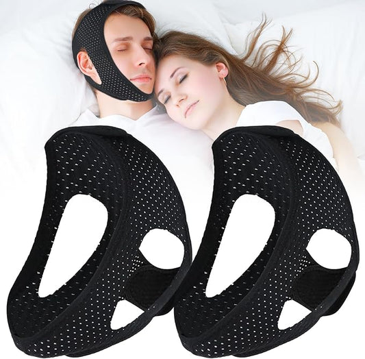 Anti-Snoring Chin Strap for Sleeping (2Pcs), Breathable & Adjustable Snore Stopper, Comfortable Snoring Solution Effective Anti Snore Device for Men Women, Sleep Aid for Reduce Snoring, Black