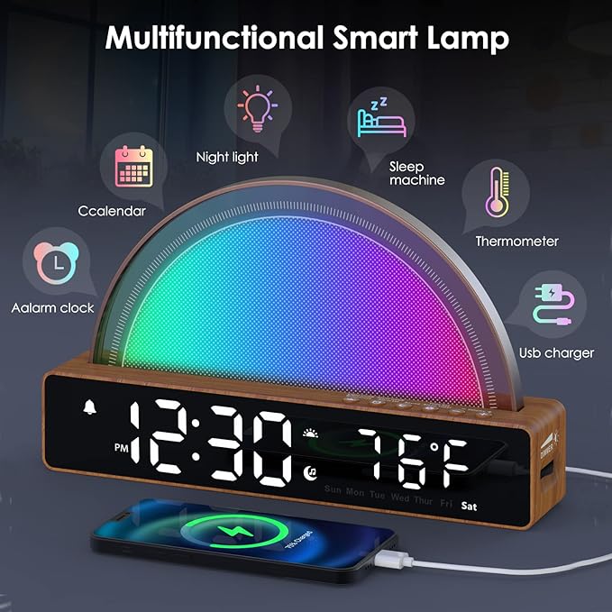 Sunrise Alarm Clock, Wake Up Light Dawn Simulator, Bedside Lamp Color Night Light with USB Charger, Sleep Aid, Loud Sunlight Alarm Clock for Heavy Sleepers Adults, Gift for Kids Teens Boys Girls