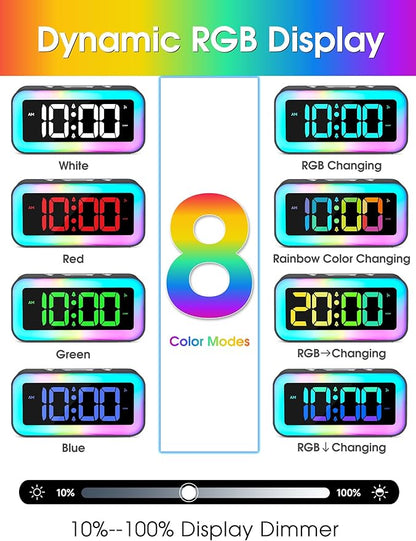 Cadmos Loud Alarm Clock for Bedrooms with Dynamic RGB Night Light,Heavy Sleepers Adults,Dual Alarm,Dimmer,USB Charger,Small Bedside Digital Clock with Led Display for Kids,Teens (Silver Gray)