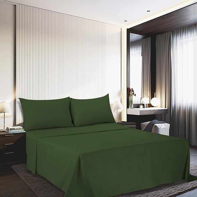 Best Season 4 Piece Bed Sheet Set (Queen Size Olive Green) 1 Flat Sheet,1 Fitted Sheet and 2 Pillow Cases,100% Brushed Microfiber 1800 Luxury Bedding,Deep Pockets,Extra Soft & Fade Resistant