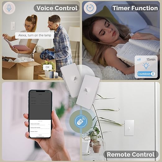 MOES New Generation Smart Toggle Switch, Single Pole & 3 Way Light Switch 2.4G WiFi, ON/Off Style, Neutral Wire Required, Smart Life APP Remote Control, Compatible with Alexa/Google Assistant