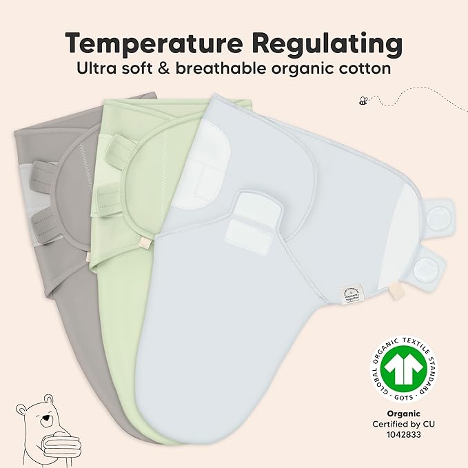 3-Pack Organic Baby Swaddle Sleep Sacks - Swaddles for Newborns, Infant 0-3 Months, Baby Girls, Boys, Soft & Snug Newborn Sleep Sack, Nursery Swaddling Blankets (Ripple, OS)