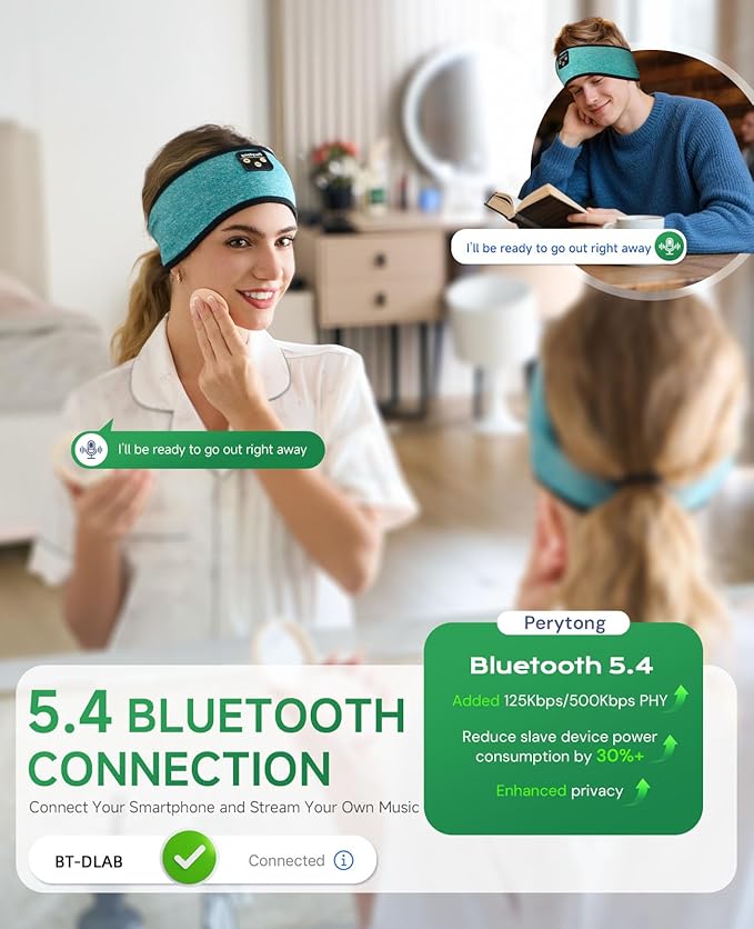 Perytong Sleep Headphones Bluetooth 5.4 Headband, Wireless Earphones Music Sleep Earbuds Sleeping Eye Mask with HD Stereo Speakers for Workout Running Travel Yoga, Ideal Gifts for Women Men