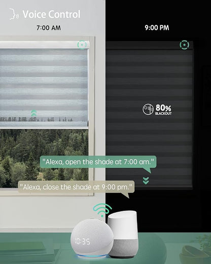 Yoolax Motorized Blinds with Remote, Electric Zebra Blinds for Indoor Windows, Room Darkening Smart Shades with Voice Control, Compatible with Alexa Google Home, APP Control, 46" W x 72" H, Grey