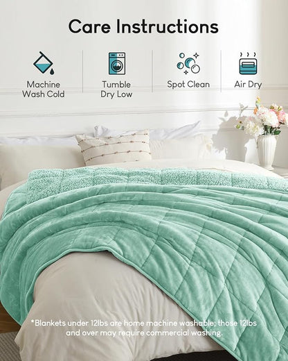 Cottonblue Weighted Blanket for Adults 20 lbs Queen Size 60x80 inches, Cozy Flannel Sherpa Weighted Throw Blankets Comfortable for Calming and Relax, Shaggy Fleece Bed Sofa Heavy Blankets, Dusty Green