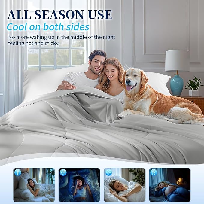 Rwlvpe Cooling Comforter Queen Size, Double-Sided Cooling Blanket for Hot Sleepers Night Sweats, Summer Comforter for Queen Size Q-Max>0.45 Ice Blanket Breathable Soft Lightweight Comforters, 90"x90"