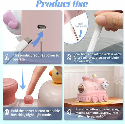 Portable Mini Humidifier,300ml USB Desktop Personal Cool Mist Small Humidifiers,2 Mist Modes,Auto Shut-Off,Mute for Bedroom/Home/Nursery/Office,Cute Mini Humidifier With Night Light (Purple)