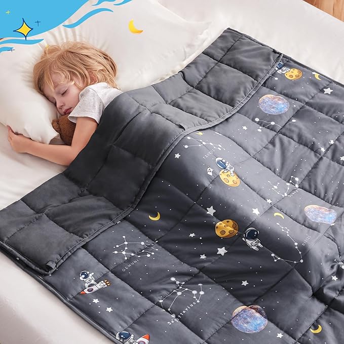 anfie Weighted Blanket Kids (40"x60" 7lbs) Cooling Weighted Blanket for Sleeping, Throw Size Breathable Blanket with Premium Glass Bead(Space Grey)