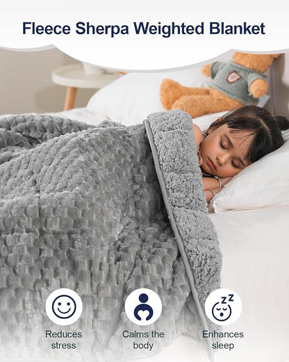 Super Soft Luxury Fleece Sherpa Weighted Blanket for Teens, 3lbs Small Weighted Lap Blanket for Adults, Turtle Shell Cozy Warm Throw for Winter, Compact Heavy Blanket for Sleep & Travel, Grey, 36"x48"
