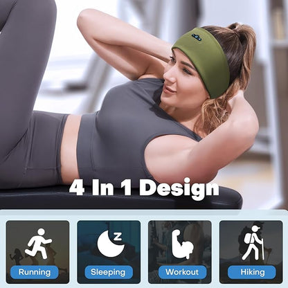 Sleep Headphones Bluetooth Headband for Side Sleeper, 17 Hour Playtime, Wireless Headband Headphones with HD Stereo Speakers for Workout,Running,Yoga, Ideal Gifts for Men, Women, Teens, Olive