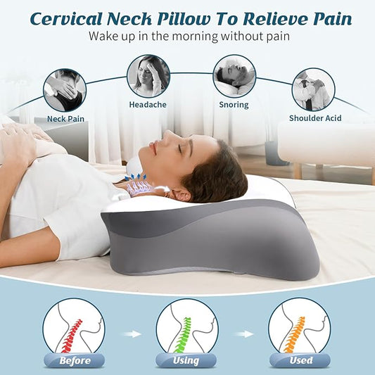 Cervical Neck Pillow - Cooling Pillow for Neck Pain Relief, Ergonomic Side Sleeper Pillow for Sleeping, Contour Memory Foam Pillows for Neck Support, Orthopedic Bed Pillow for Back Sleepers (White)