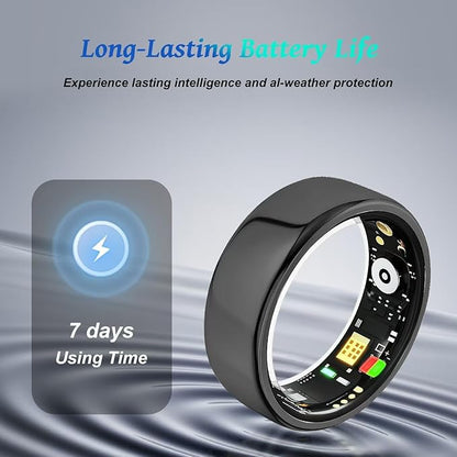 Smart Ring for Women Men,Fitness Tracker Ring with Heart Rate, Sleep Monitoring, Blood Oxygen, Step Counting for iOS and Android, No Subscription Fee, Waterproof, Valentines Day Gifts(Black, 9)