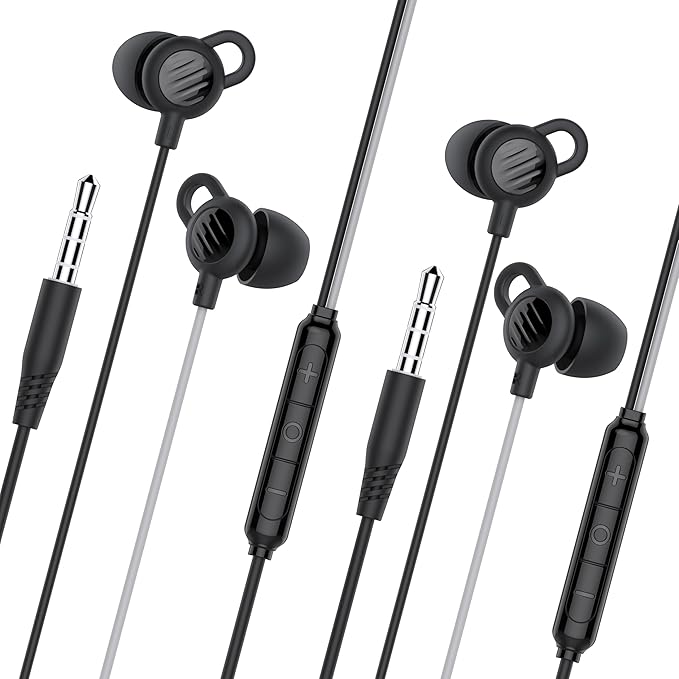 MEE audio SleepTones Wired Sleep Earbuds 3.5mm Plug for Side Sleepers with Lightweight Low-Profile Silicone Earpieces, Noise Reduction Sleeping Headphones (2 Packs)