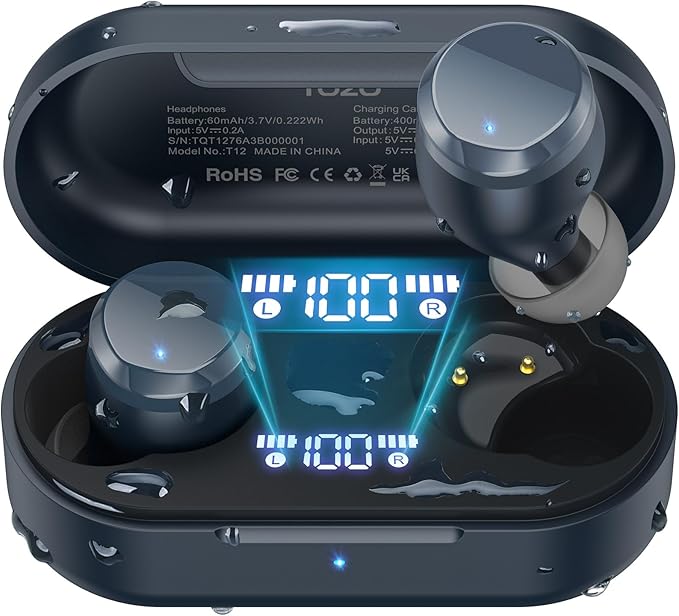 TOZO T12 Wireless Earbuds Bluetooth 5.3 Headphones, Call ENC Noise Cancelling Mic, 55Hrs Playtime App Customize EQ IPX8 Waterproof LED Digital Display Premium Sound Headset