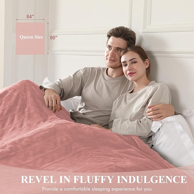 Electric Blanket Queen Size, Super Soft Cozy Upgraded Flannel Blanket Dual Control with 5 Heating Levels & 10 Hours Auto Off, Fast Heating Blanket & Overheat Protection, 84" x 90", Candy Pink