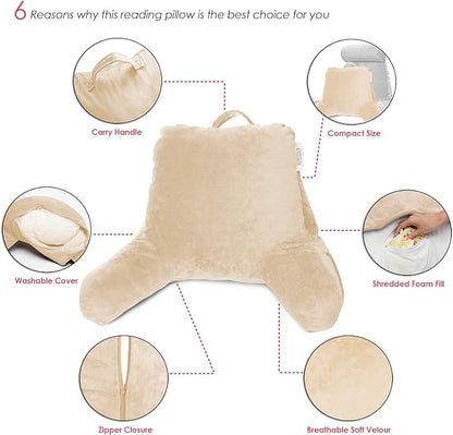Nestl Reading Pillow for Kids & Teens with Shredded Memory Foam, Backrest Pillows for Reading, Watching, and Gaming, Use on the Couch, Bed, or Floor, Adjustable Support with Washable Cover Beige Cream