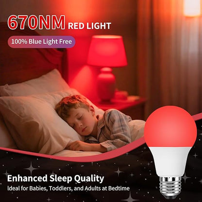 Aogled Red Light Bulbs for Sleep 9W,Red Night Light,670nm LED Light Bulb, A19 60W Equivalent Dim Light Bulbs for Bedroom,Baby Nursery,Natural Sleep
