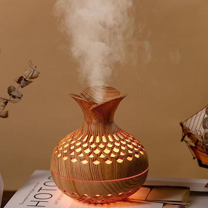 Humidifiers for Bedroom, 300ml Portable Mini Humidifier Wooden Vase Flower Diffuser for Baby Bedroom Travel Office