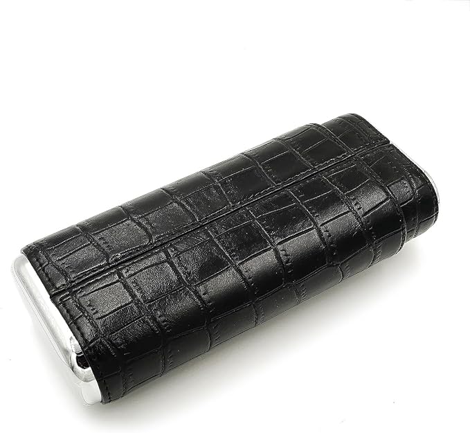 Black Cigar Case with Cutter - Portable Leather Travel Cigar Holder and Small Humidifier Kit for Men