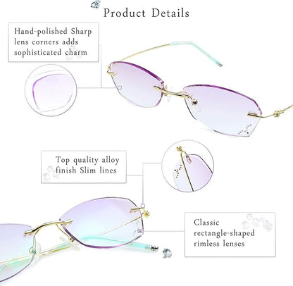 LifeArt Blue Light Blocking Glasses, Computer Reading Glasses, Anti Blue Rays, Reduce Eyestrain, Rimless Frame Tinted Lens with Diamond, Stylish for Women (+2.50 Magnification)