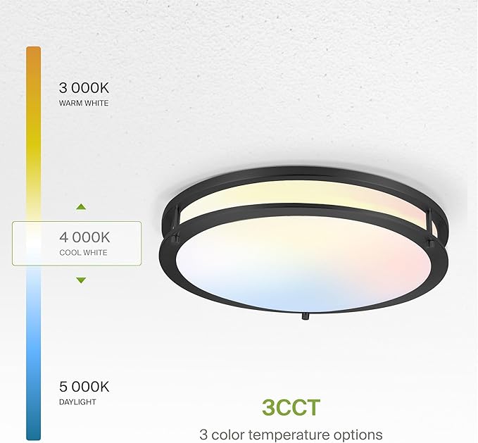 ASD LED 16" Round Flush Mount Lighting, Close to Ceiling Light Fixture | 3CCT, Dimmable, Energy Star, ETL Listed | 24W 1854LM 3000-5000K 120V | Low Profile Double Ring Lamp | Dark Bronze, 4 Pack