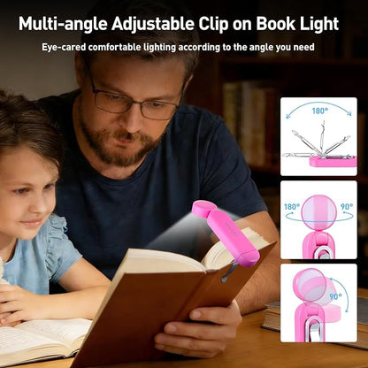VAVOFO USB Rechargeable Book Light, Blue Light Blocking, Amber Light Clip On Bookmark Shaped Reading Light, Eye Care 6 LEDs Book Light for Bookworms Reading in Bed with 9 Lighting Modes (Rose)