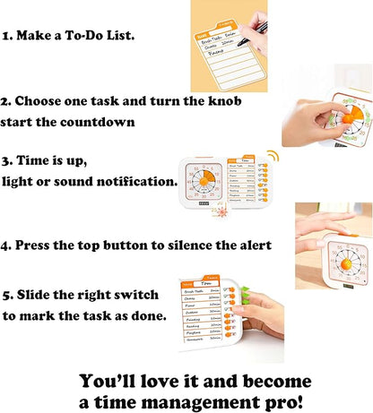 Task Timer, Timer for Kids, Students and Adults. with to-do List Card, Planning for Daily Chore, Schedules, School Classroom, Homework. Silent and Efficient Time Management Tool.
