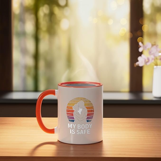 Breathing Relaxation Stress Relief Vagus Nerve Stimulation Ceramic Mug, Orange/White
