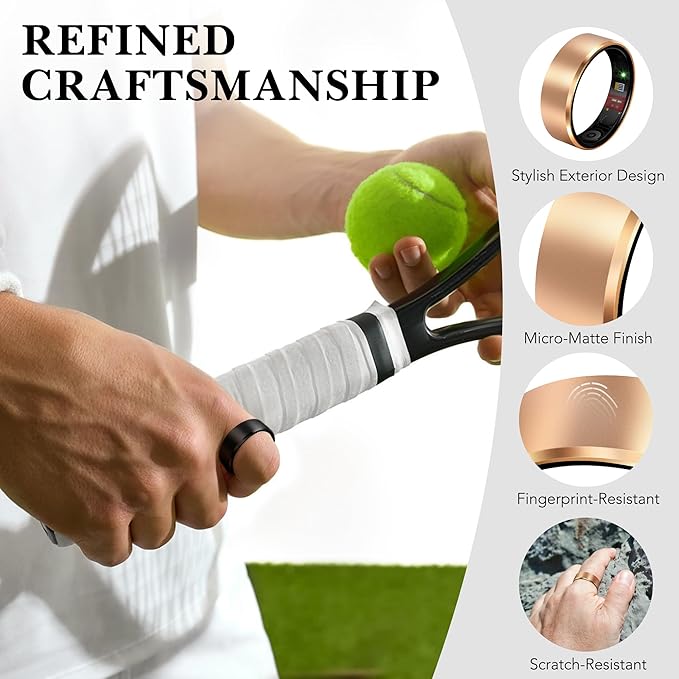 Smart Health Ring 2.0 for Women Men, Slim Scratch & Fingerprint Resistant Design, Efficient Chip Fitness Tracker, Monitors Heart, Blood Oxygen & Pressure, Sleep, Steps, Waterproof, Rose Gold 9
