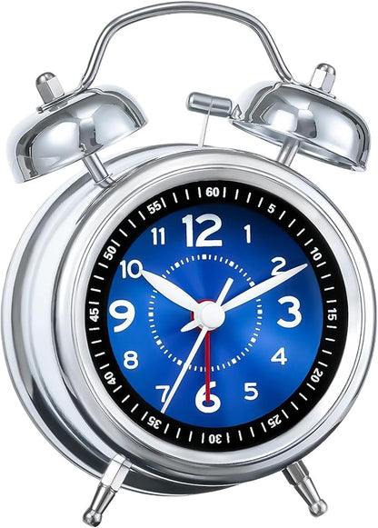 AKCISOT Loud Alarm Clock for Heavy Deep Sleepers,3 Inches Analog Metal Twin Bell Clocks Battery Operated with Backlight for Bedroom Bseide, Old Fashioned for Desk Home Decoration (Blue)