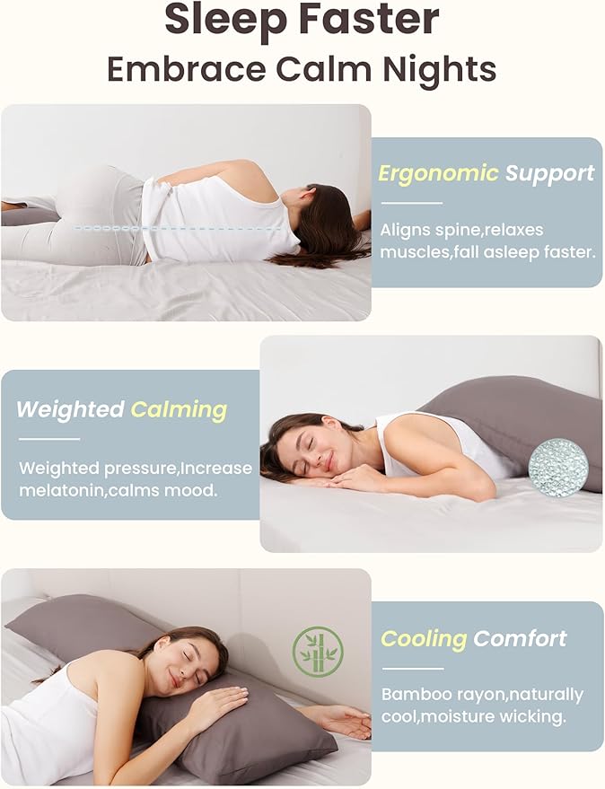 ZonLi Cooling Weighted Body Pillow with Bamboo Cover (48" x 14") 8.5lbs, Quilted Glass Beads Body Pillows for Adults, Weighted Pillow for Deep Sleepers, Full Body Pillow for Side Sleepers