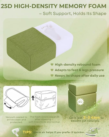 Avocado Adjustable Foot Rest for Under Desk at Work – Ergonomic Linen Memory Foam Footrest Pillow with Breathable Washable Cover, DIY Height Adjustment for Office Chair, Gaming, Home & Travel Use