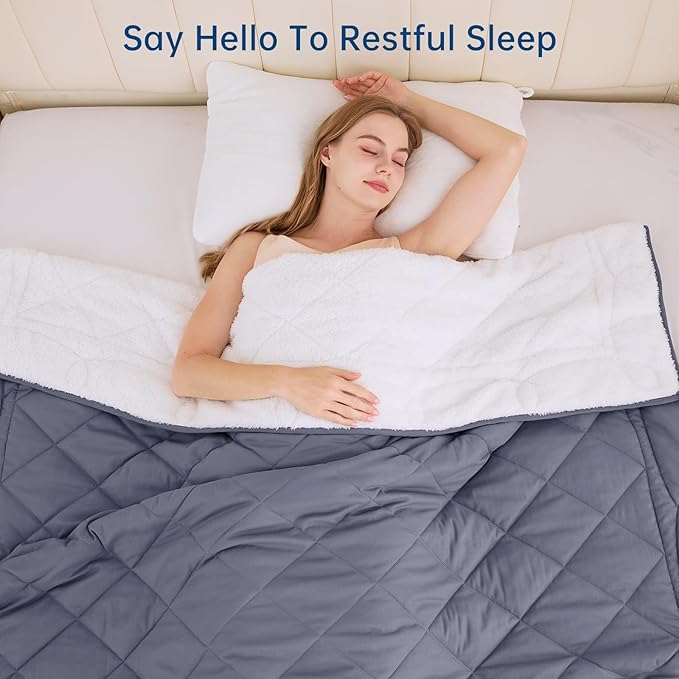 OMYSTYLE Sherpa Reversible Weighted Blanket, Cooling Heavy Blanket for Adults, Reversible Design with Plush Sherpa Fleece and Velvety Brushed, King Size(20lbs, 88''x104''), All Season Use, Dark Grey