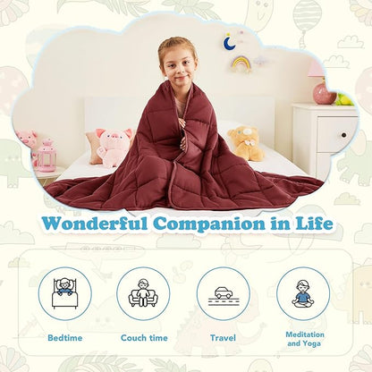 CuteKing Weighted Blanket - Weighted Blanket with Premium Glass Beads - Breathable Heavy Blanket for Comfort Sleep - Thick Blanket All Season (5lbs, 36"x48", Claret Red)