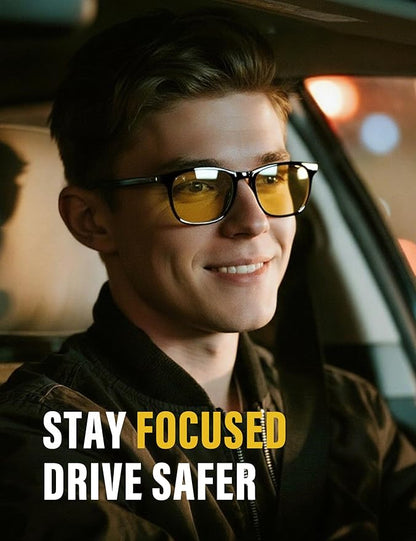 TIJN Night Driving Glasses, Anti-Glare Night Vision Glasses for Driving Women Men, UV Protection, Ultra-Light TR90, Yellow Lens, 2 Pack