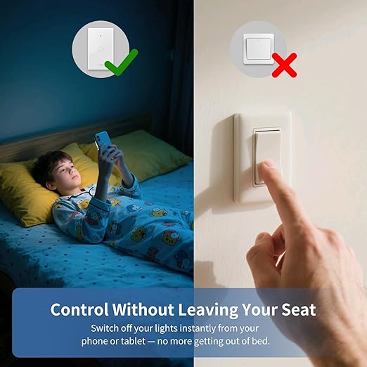 Smart Touch Wall Light Switch with Matter, Tempered-Glass Panel, Neutral Wire Required, Single-Pole, 2.4GHz Wi-Fi, App/Voice Control with Alexa/Google/Apple Home, Timers & Schedules 1 Gang – 3 Pack