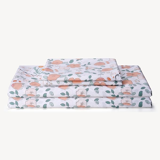 Floral Printed Twin Size Sheet Set - Silky Soft Microfiber, Wrinkle Free, and Luxurious Bed Sheets - Includes Flat Sheet, Fitted Sheet and Pillowcases - Orange, Full Size