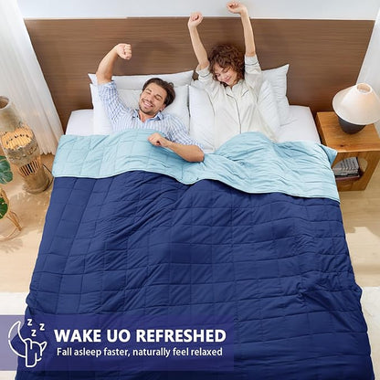 yescool Weighted Blanket for Adults (25 lbs, 88” x 104”, Navy & Blue) Cooling Heavy Blanket for Sleeping Perfect for 240-260 lbs, King Size Breathable Blanket with Premium Glass Bead