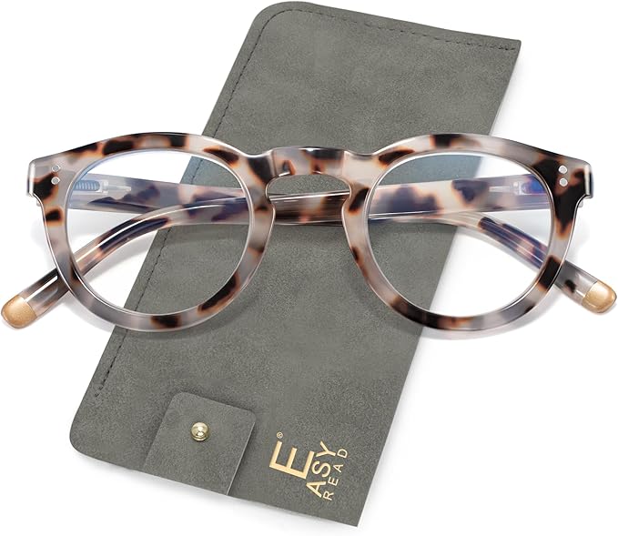 EASY READ Retro Round Blue Light Blocking Reading Glasses for Women,Anti UV Readers for Women with Spring Hinge