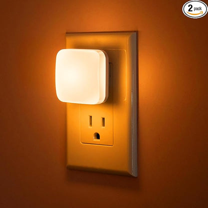 Amber Night Lights Plug into Wall, Nightlights With Light Sensor Dusk to Dawn, 0.3W Square Plug in Night Light for Kids, Amber Night Light for Bathroom Bedroom Kitchen, 2 Pack LED Night Lights