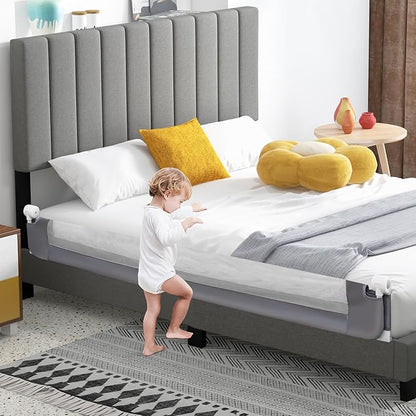 HONEY JOY Bed Rail for Toddlers, Extra Long, Foldable Portable Swing Down Safety Bed Guard Rail, Toddler Bed Rails for Crib, King Queen Full Twin Size Bed Mattress (Light Gray, 1 Pack, 71 Inch)