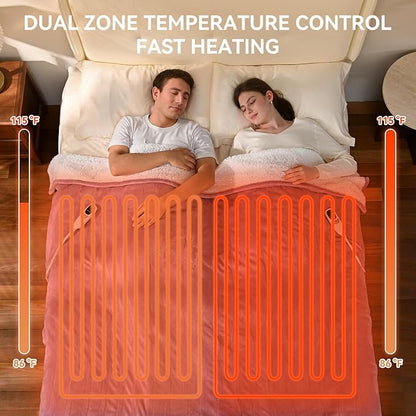 Heated Electric Blanket Queen Size 84"x90" Heating Blanket with Dual Control 9 Heating Levels 10 Timer Modes Auto Off, Fast Heating Over-Heat Protection Ultra Soft Flannel ETL Certified, Purple