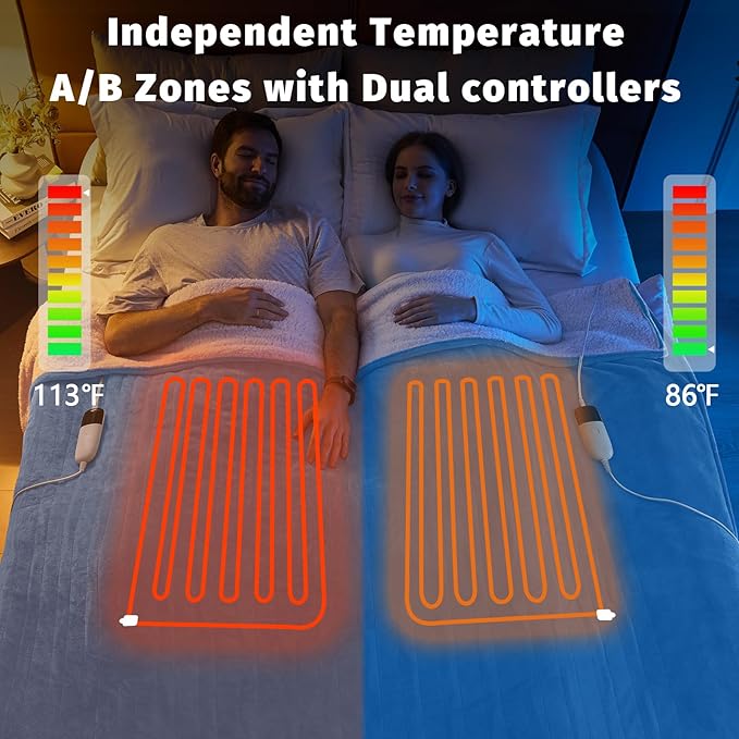 Heated Electric Blanket Queen Size - 84" x 90" Heating Blanket with Dual Control, 10 Heating Levels & 8 Hours Auto Off, Soft Warm Flannel Blanket, Christmas Birthday Gifts for Senior Grandma