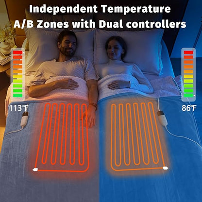 Heated Electric Blanket Queen Size - 84" x 90" Heating Blanket with Dual Control, 10 Heating Levels & 8 Hours Auto Off, Soft Warm Flannel Blanket, Christmas Birthday Gifts for Senior Grandma