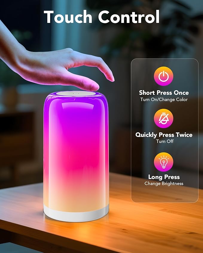 VOLIVO Smart RGB+IC Bedside Table Lamp, Color Changing Lamp with Touch Control, Works with Alexa & Google Assistant, Dimmable Night Light for Bedroom Living Room(Corded)