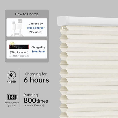 Motorized Cellular Shades with Remote, Light Filtering Smart Cellular Shades Compatible with Alexa, Honeycomb Window Blinds for Bedroom Home Office, Custom Size, Half Shading Soft Pearl