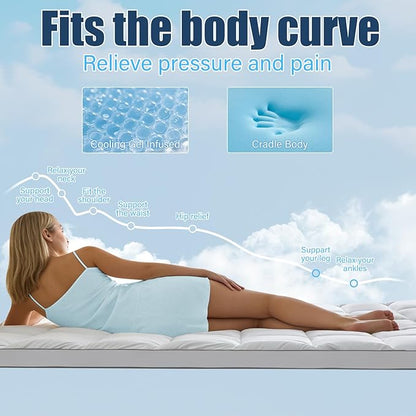 4 lnch Dual Layer Mattress Topper Twin Size, 2 Inch Cooling Gel Memory Foam and 2 Inch Soft Pillow Top Mattress Pad Cover for Back Pain, with Elastic Deep Pocket