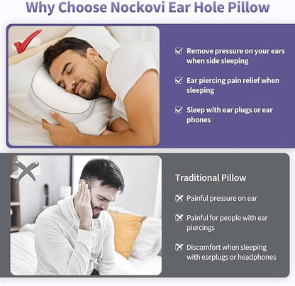 Ear Piercing Pillow - Side Sleeper Support with 3.5" Ear Hole Relief, Hypoallergenic Velvet Orthopedic Pillow for Healing Piercings